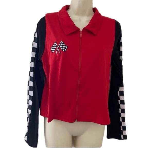 RACING JACKET in red with chequered stripes L - Picture 1 of 7